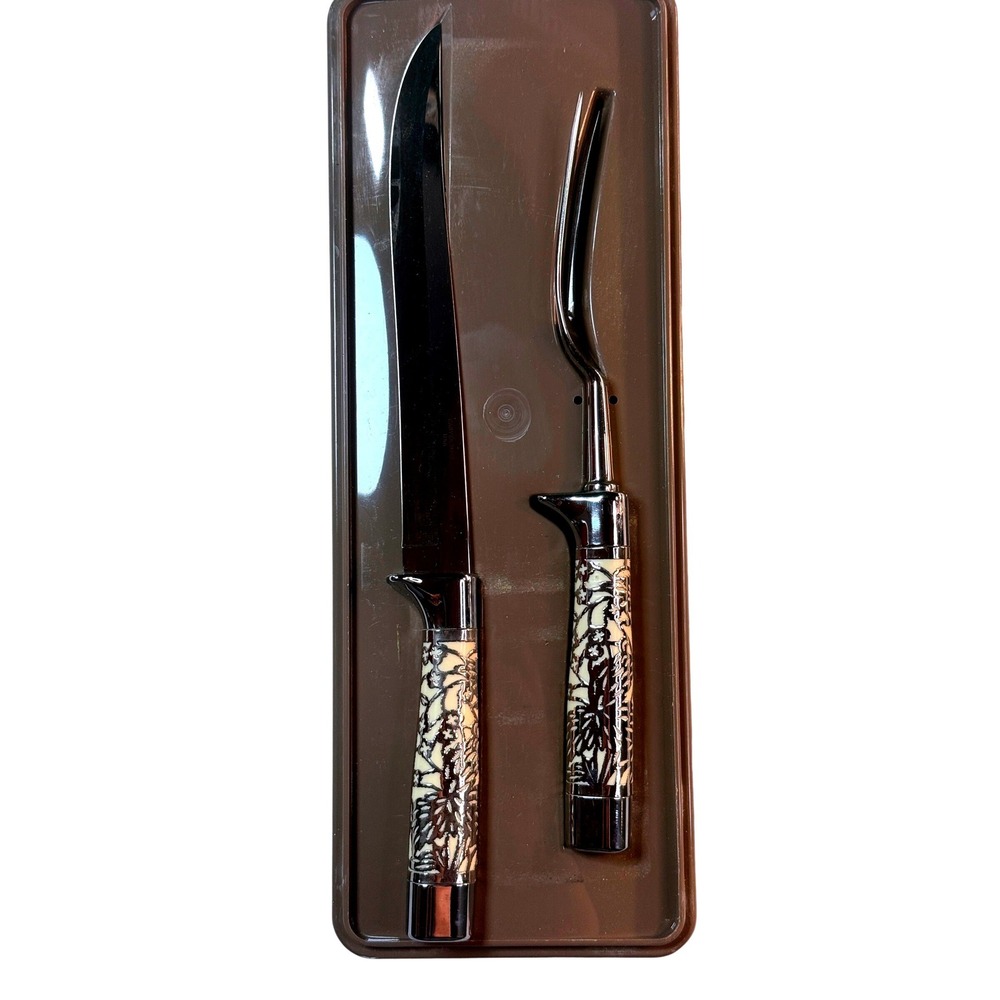MCM Carvel Hall Briddell Cutlery Carving Knife Fork + Steak Knives Set Filigree